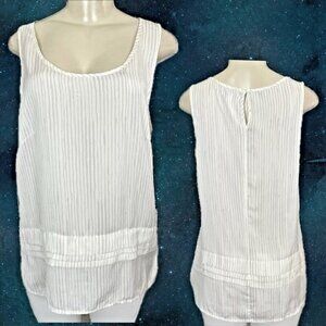Gap L Eggshell Striped Gray Scoop Neckline Layered Detail Hem Sleeveless Top